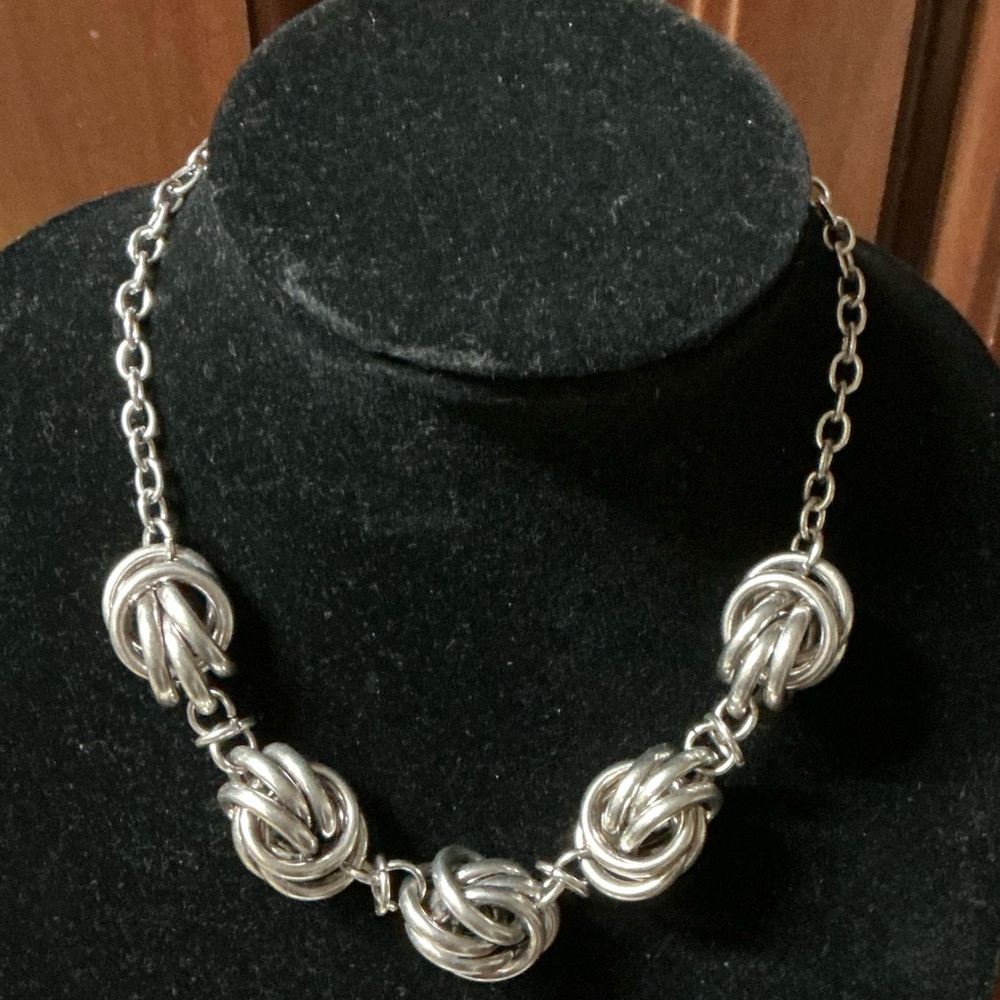 Elegant Steel Metal Silver Knot Necklace